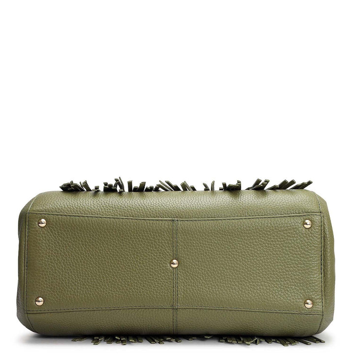 Medium Wax Leather Satchel - Fern