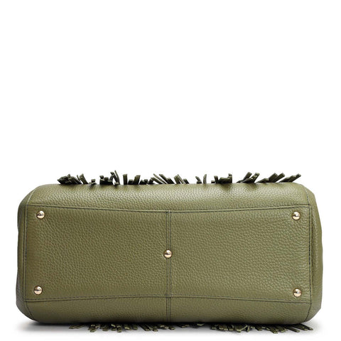 Medium Wax Leather Satchel - Fern