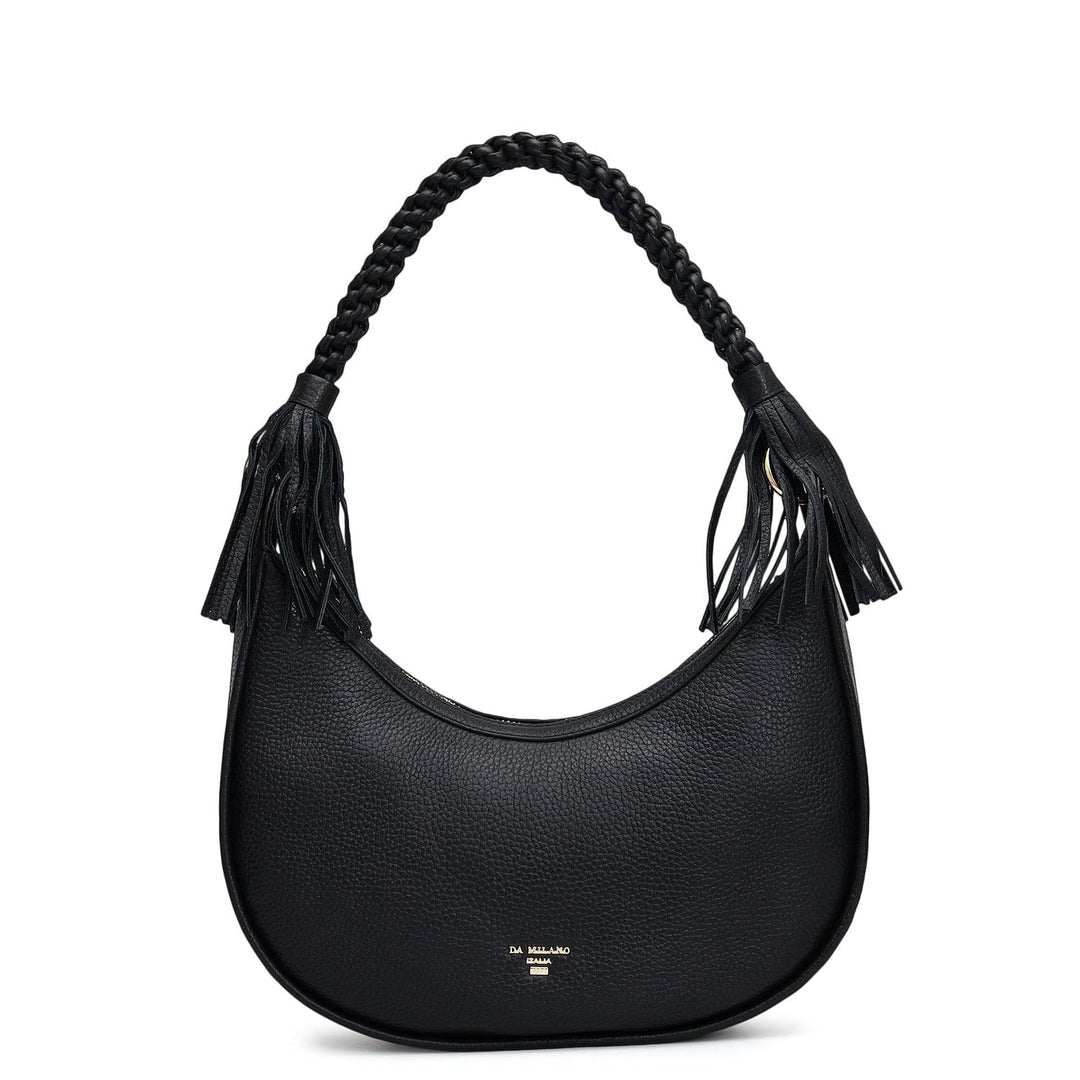 Small Wax Leather Baguette - Black