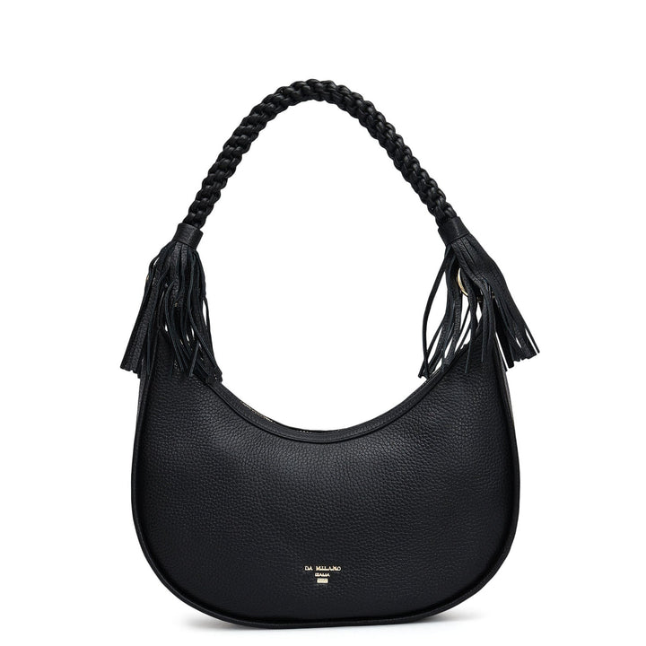 Small Wax Leather Baguette - Black