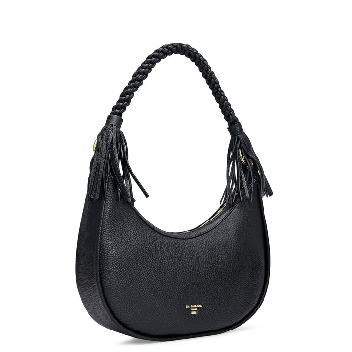 Small Wax Leather Baguette - Black