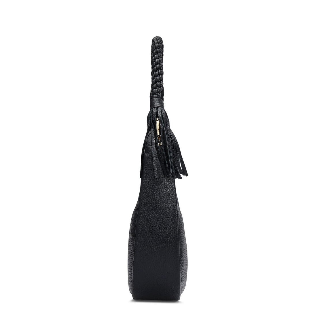 Small Wax Leather Baguette - Black