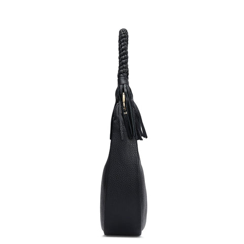 Small Wax Leather Baguette - Black
