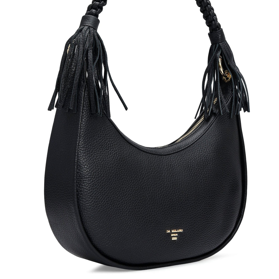 Small Wax Leather Baguette - Black