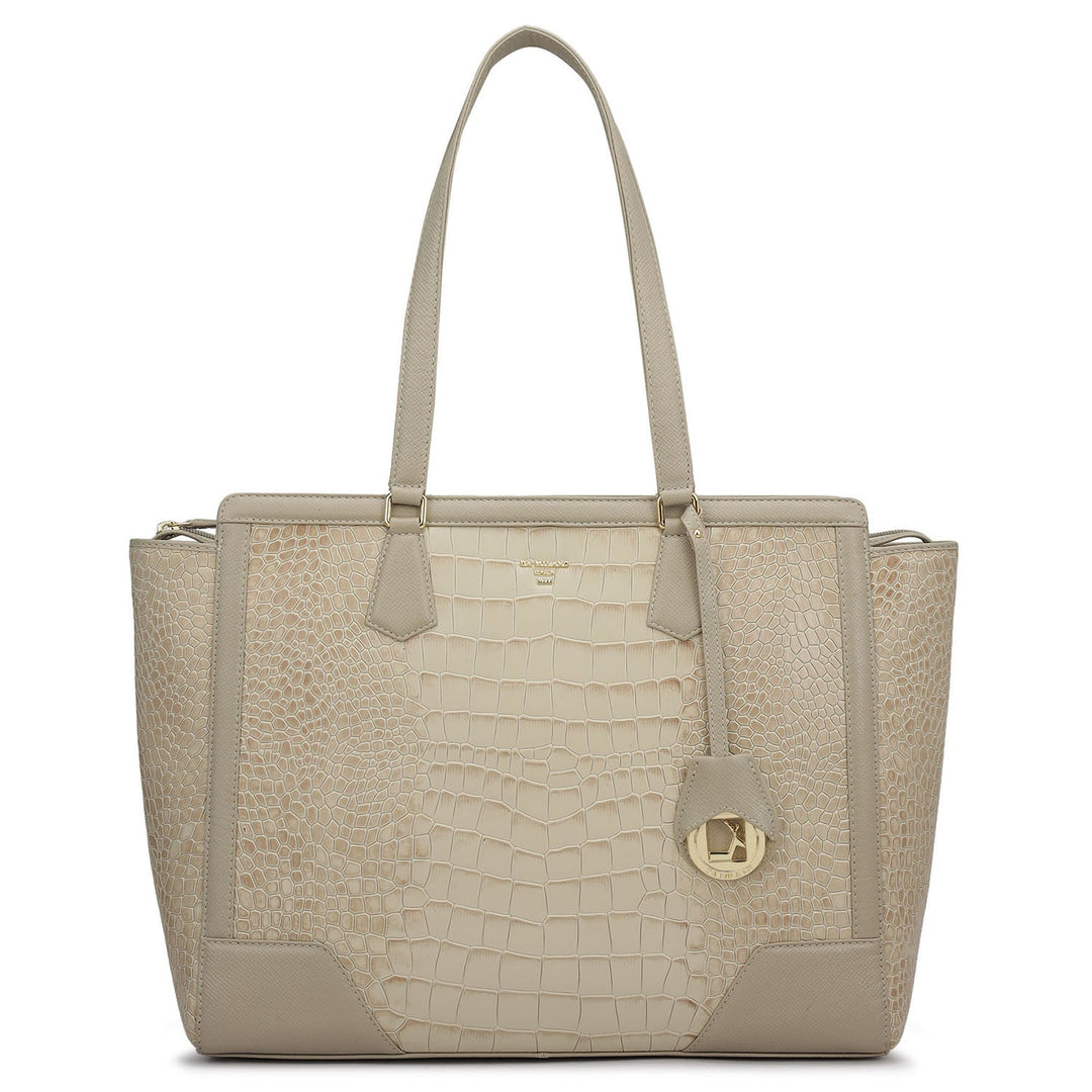 Large Croco Franzy Leather Tote - Frost