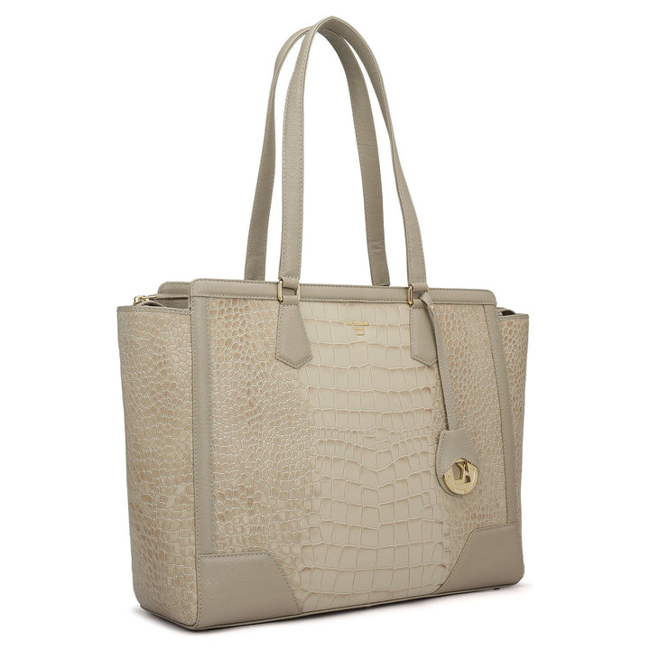 Large Croco Franzy Leather Tote - Frost