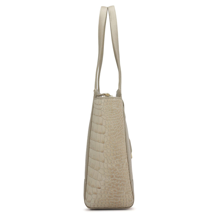 Large Croco Franzy Leather Tote - Frost