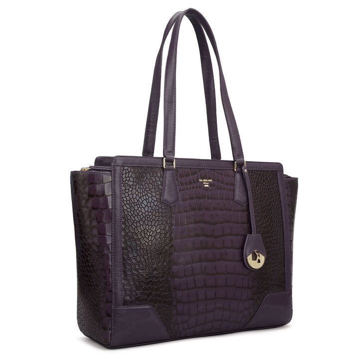 Large Croco Franzy Leather Tote - Grapevine