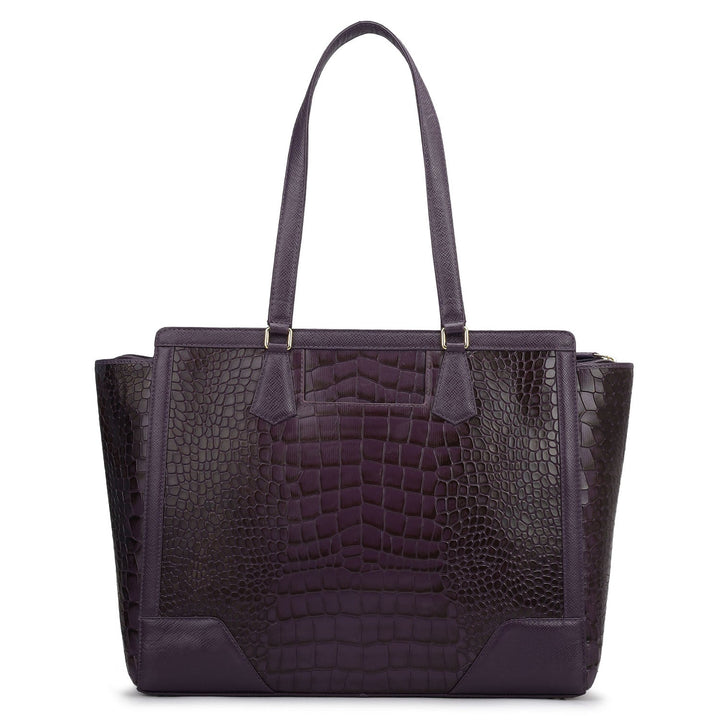 Large Croco Franzy Leather Tote - Grapevine