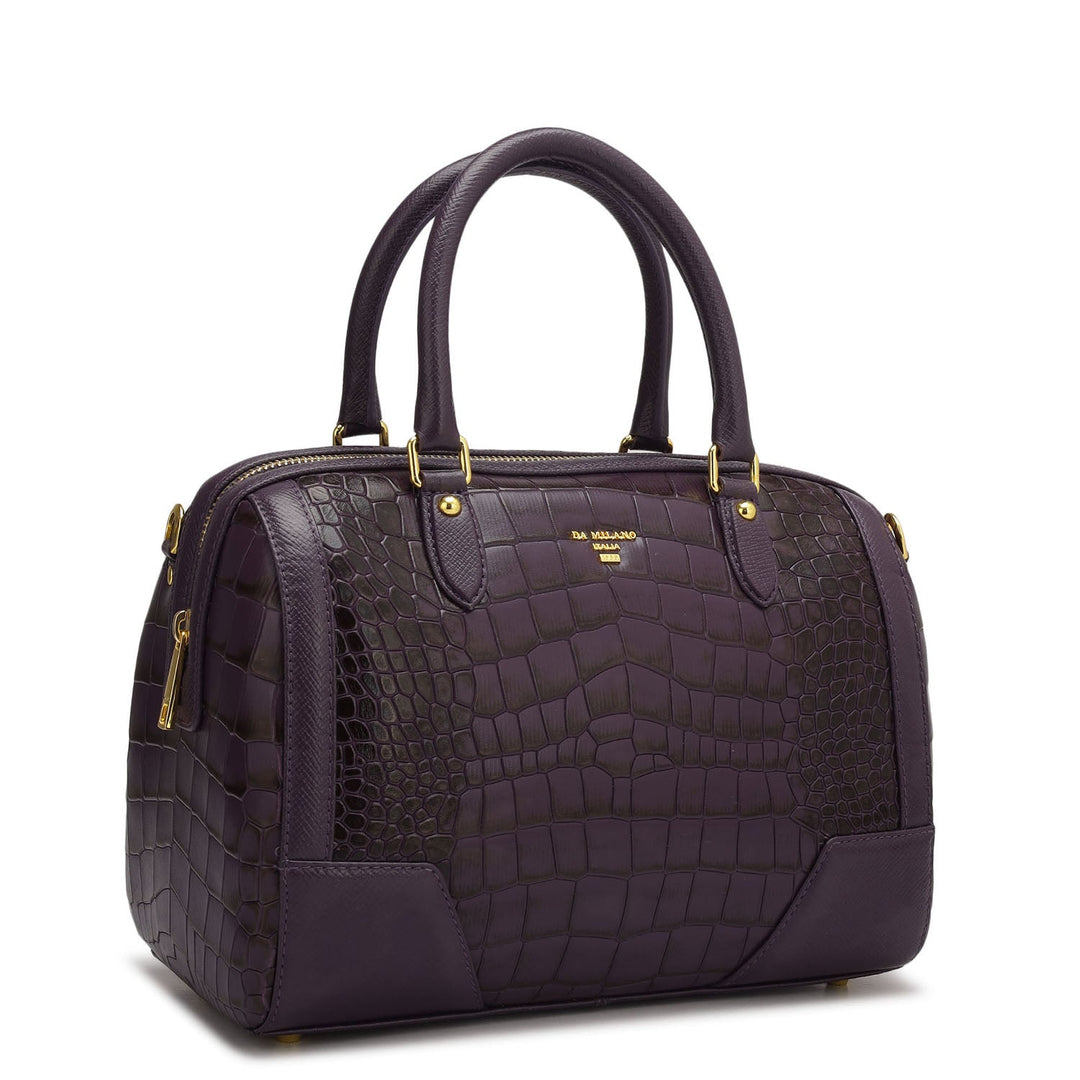 Medium Croco Franzy Leather Satchel - Grapevine
