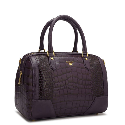 Medium Croco Franzy Leather Satchel - Grapevine