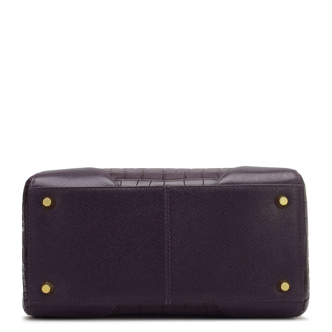 Medium Croco Franzy Leather Satchel - Grapevine