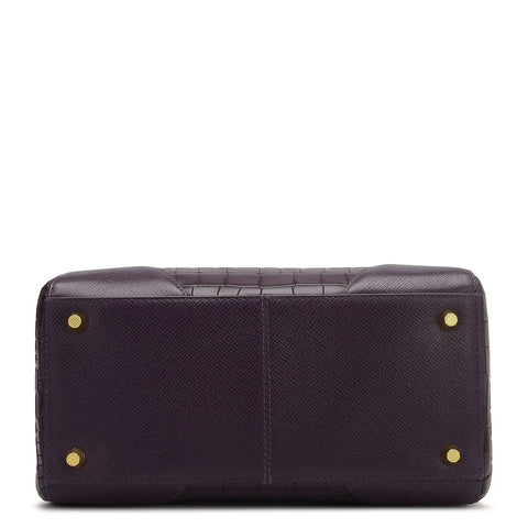 Medium Croco Franzy Leather Satchel - Grapevine