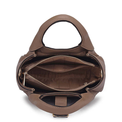 Small Wax Leather Satchel - Greyish Taupe