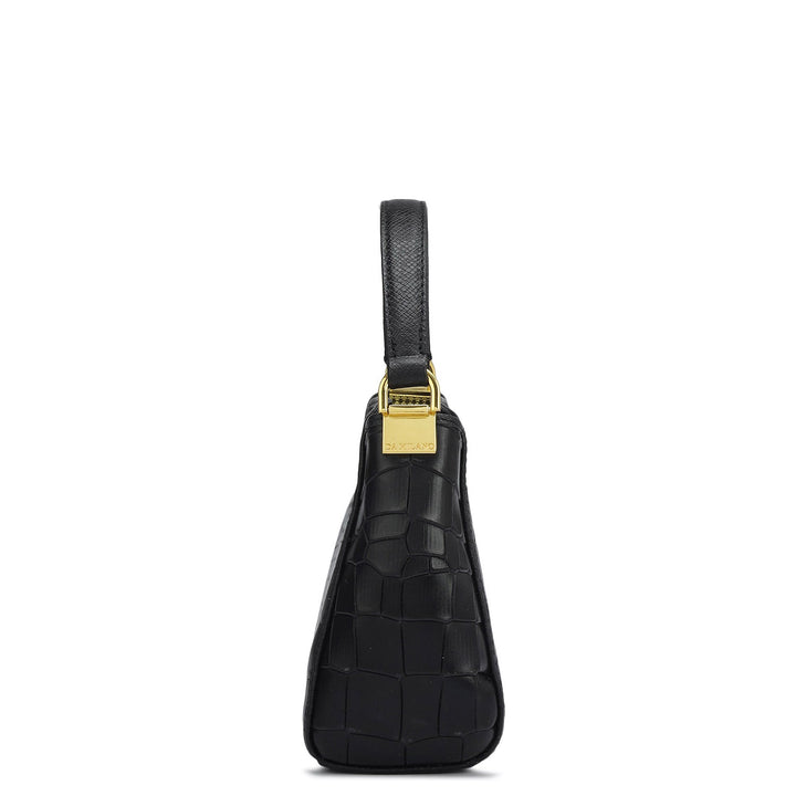 Small Croco Leather Satchel - Black