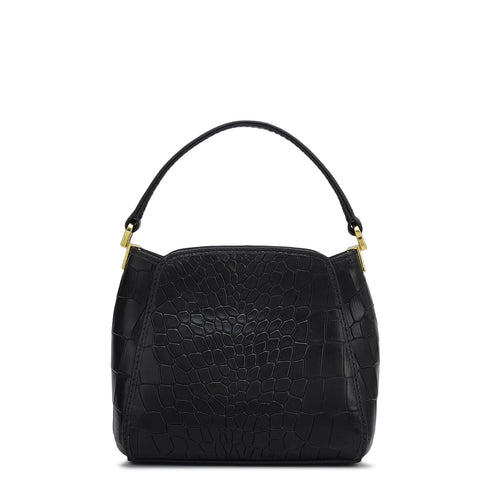 Small Croco Leather Satchel - Black