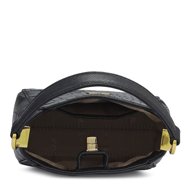 Small Croco Leather Satchel - Black