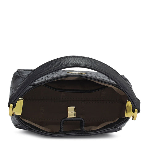 Small Croco Leather Satchel - Black
