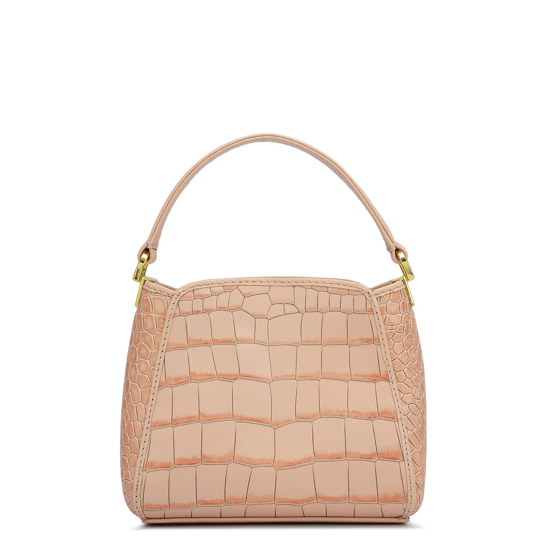Small Croco Leather Satchel - Peach