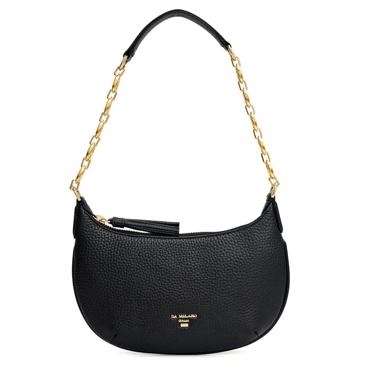 Small Wax Leather Baguette - Black