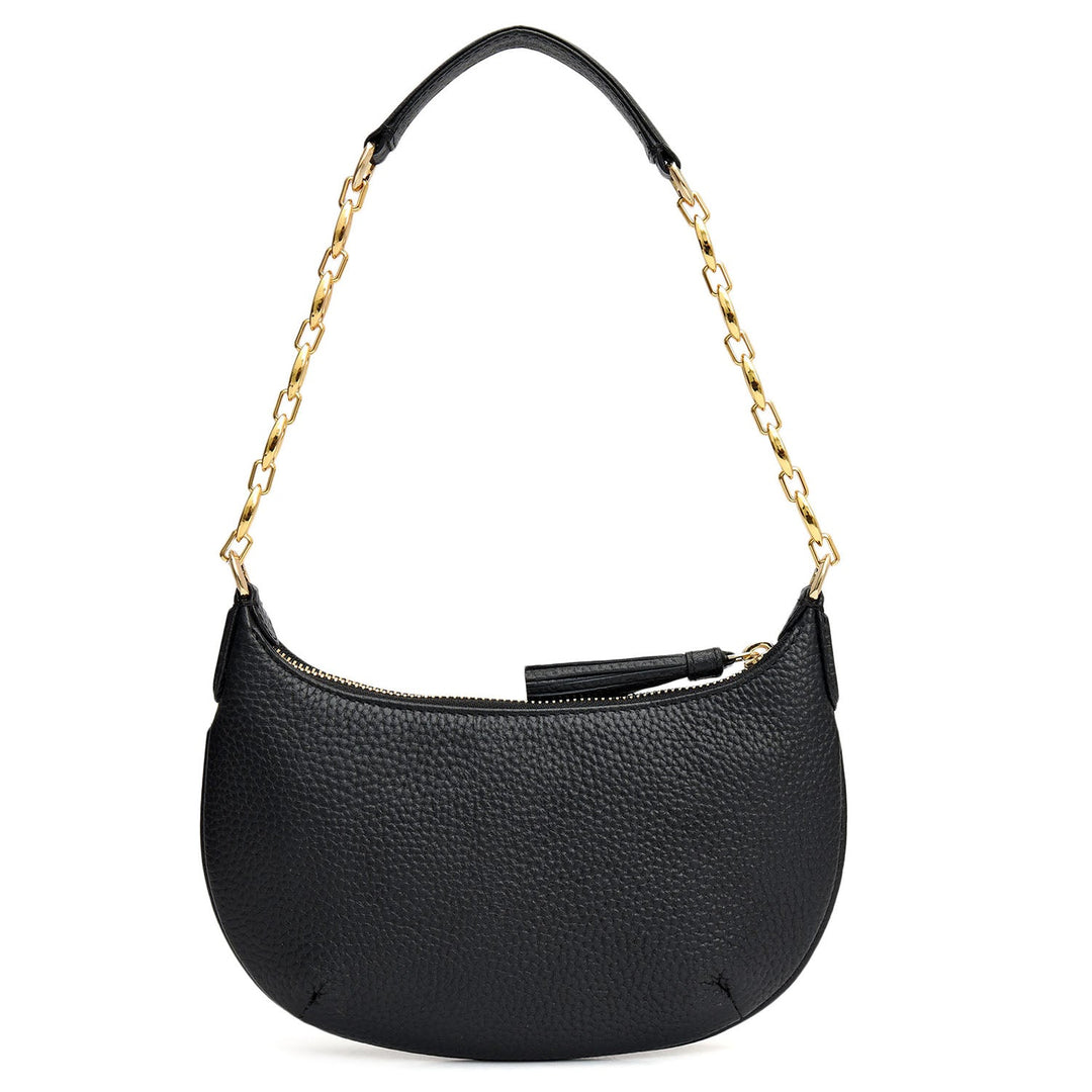 Small Wax Leather Baguette - Black