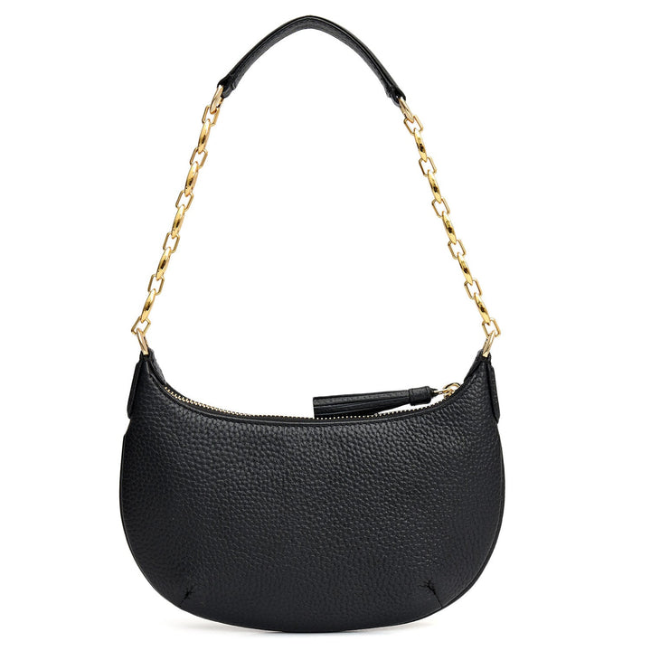 Small Wax Leather Baguette - Black