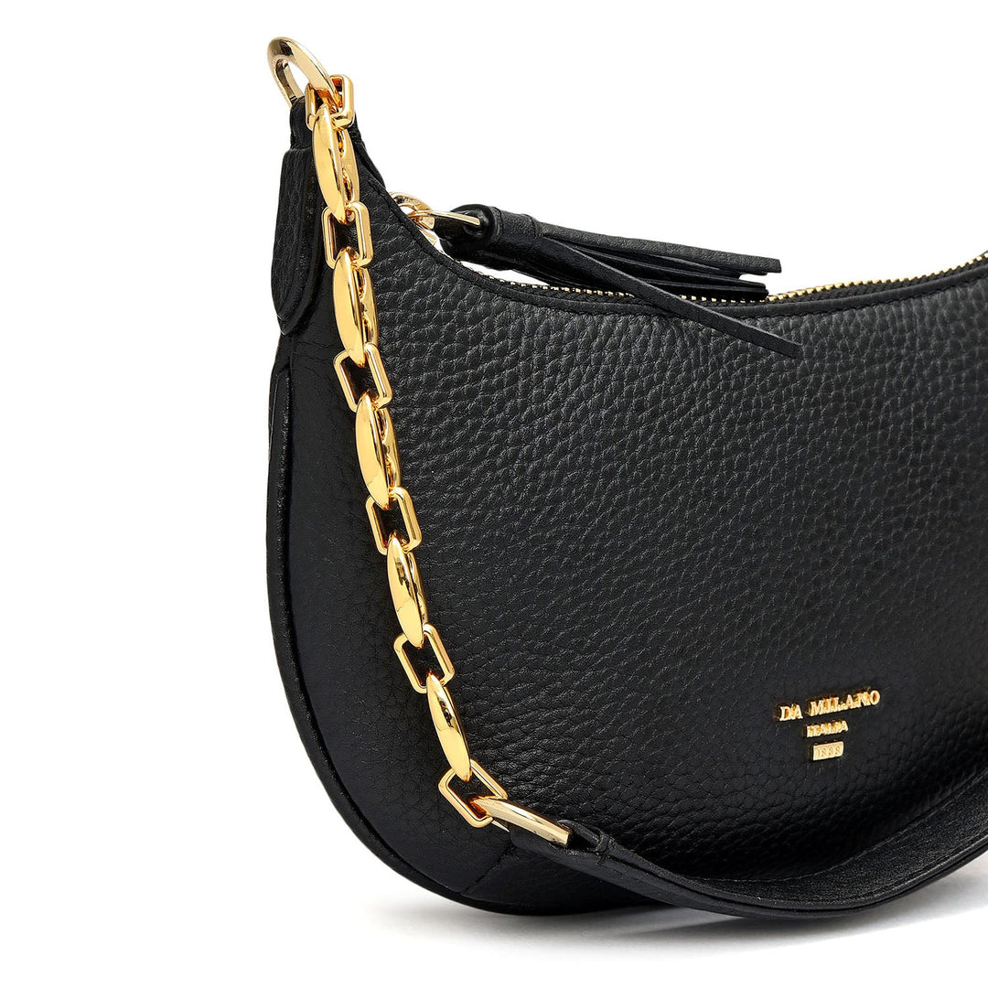 Small Wax Leather Baguette - Black