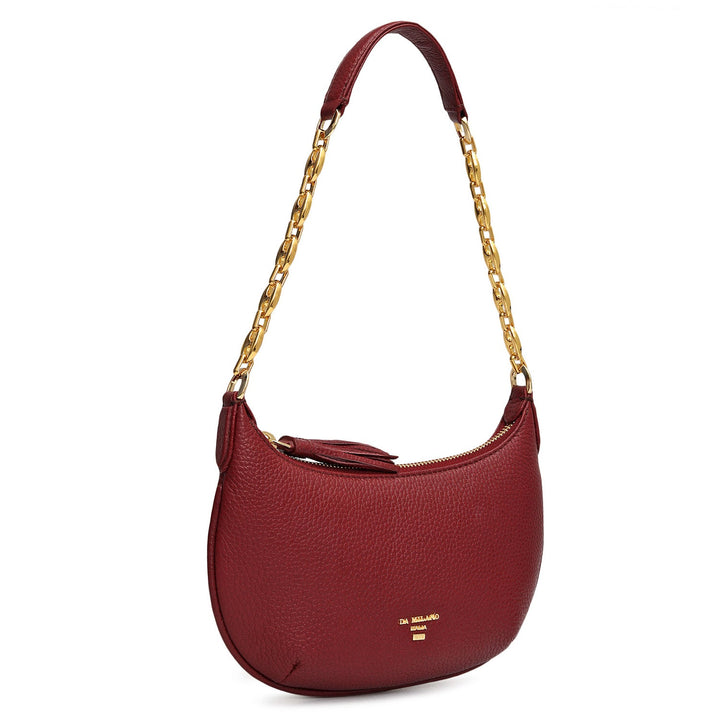 Small Wax Leather Baguette - Cherry