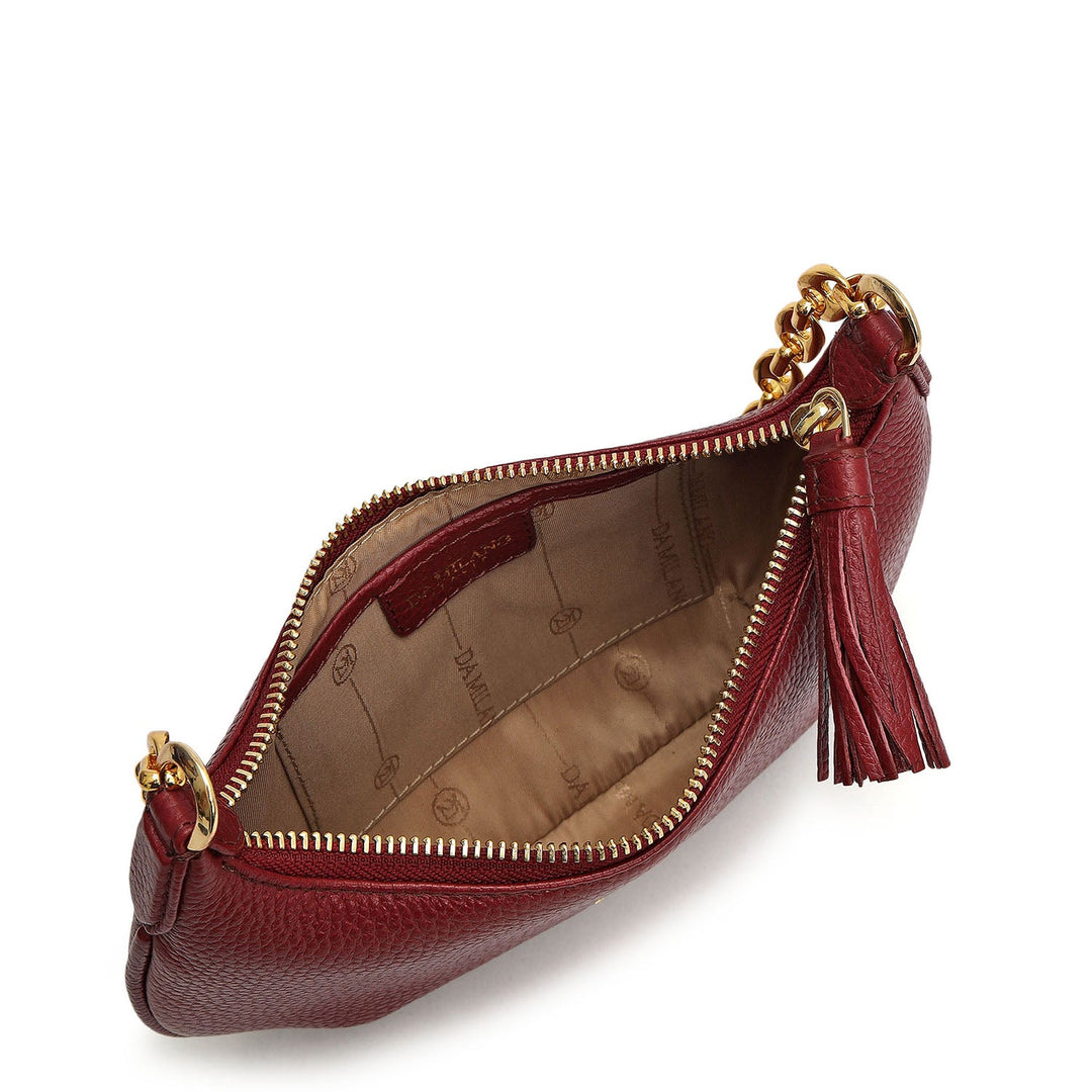 Small Wax Leather Baguette - Cherry