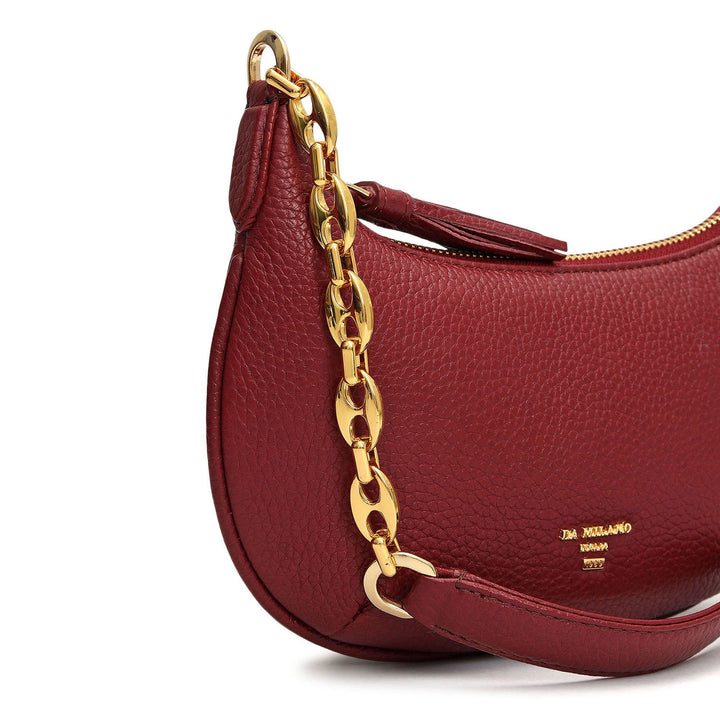 Small Wax Leather Baguette - Cherry