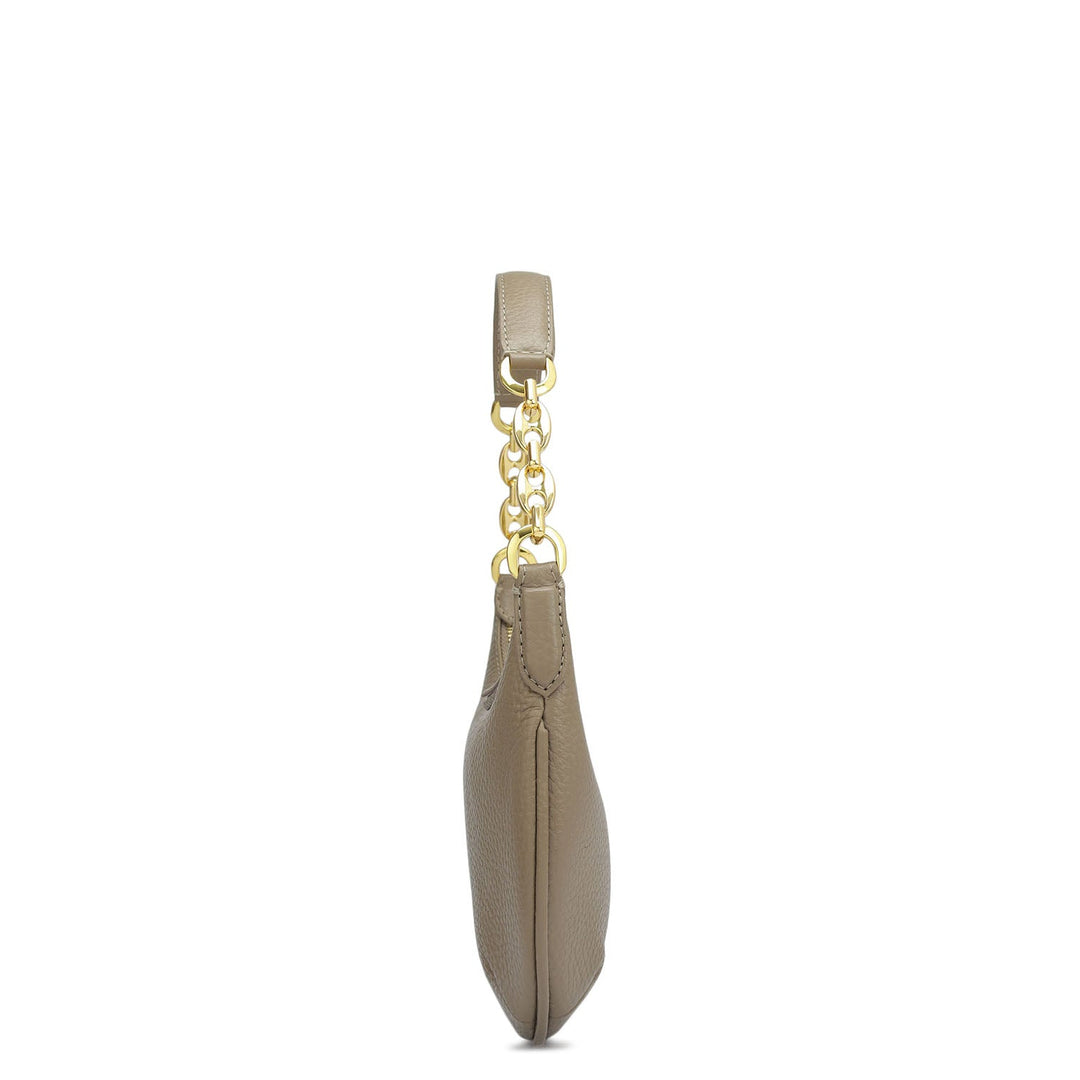 Small Wax Leather Baguette  - Greyish Taupe