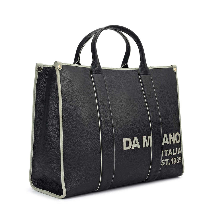 Medium Wax Leather Book Tote - Black