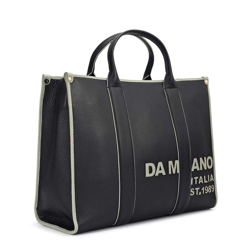 Medium Wax Leather Book Tote - Black