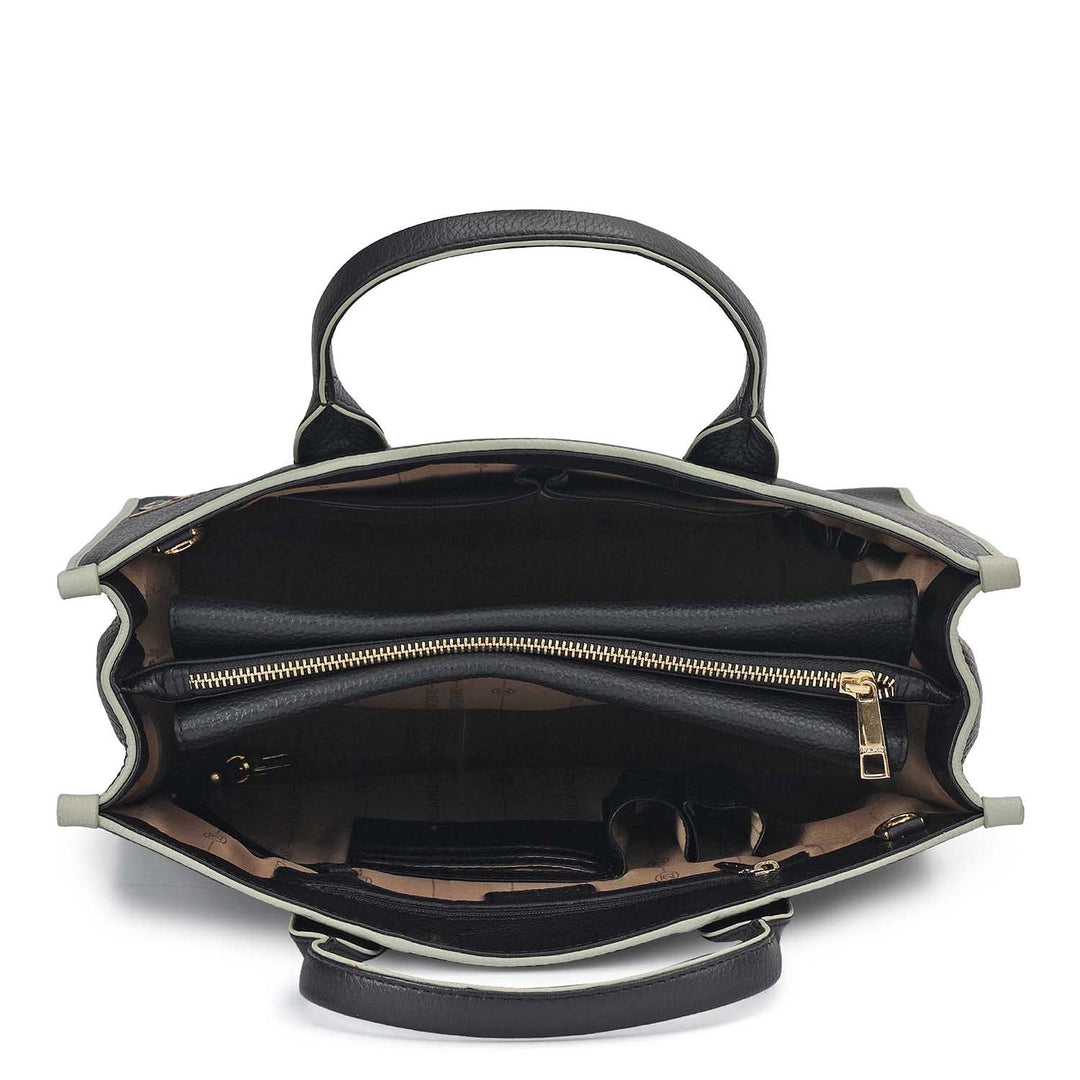 Medium Wax Leather Book Tote - Black