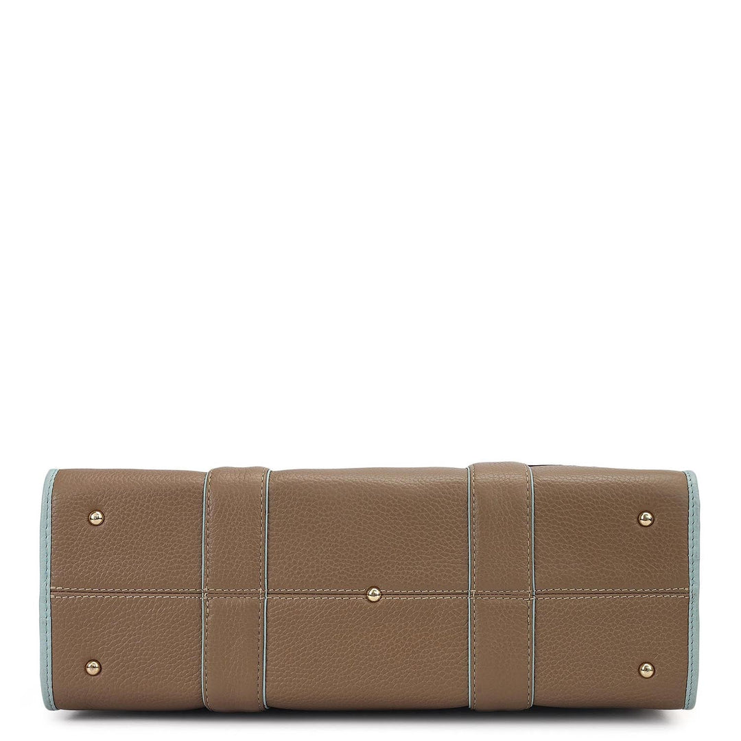 Medium Wax Leather Book Tote - Greyish Taupe