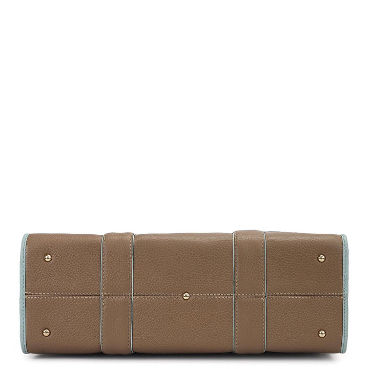 Medium Wax Leather Book Tote - Greyish Taupe