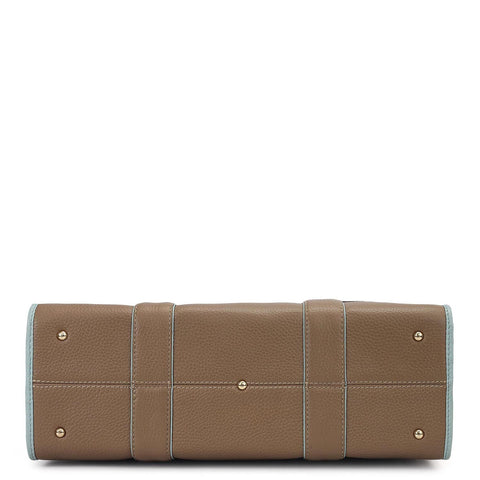 Medium Wax Leather Book Tote - Greyish Taupe