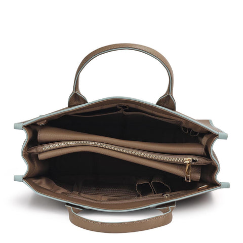 Medium Wax Leather Book Tote - Greyish Taupe