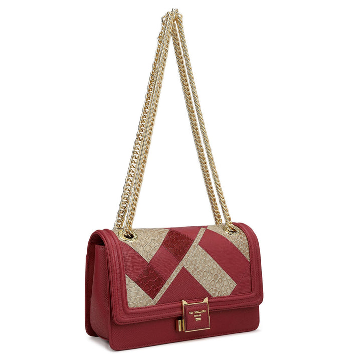 Small Croco Franzy Leather Shoulder Bag - Plumberry & Frost