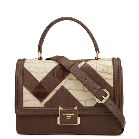 Small Croco Franzy Leather Satchel - Date & Frost