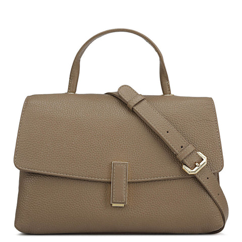 Small Wax Leather Satchel - Greyish Taupe
