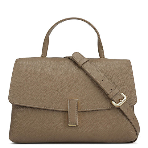Small Wax Leather Satchel - Greyish Taupe