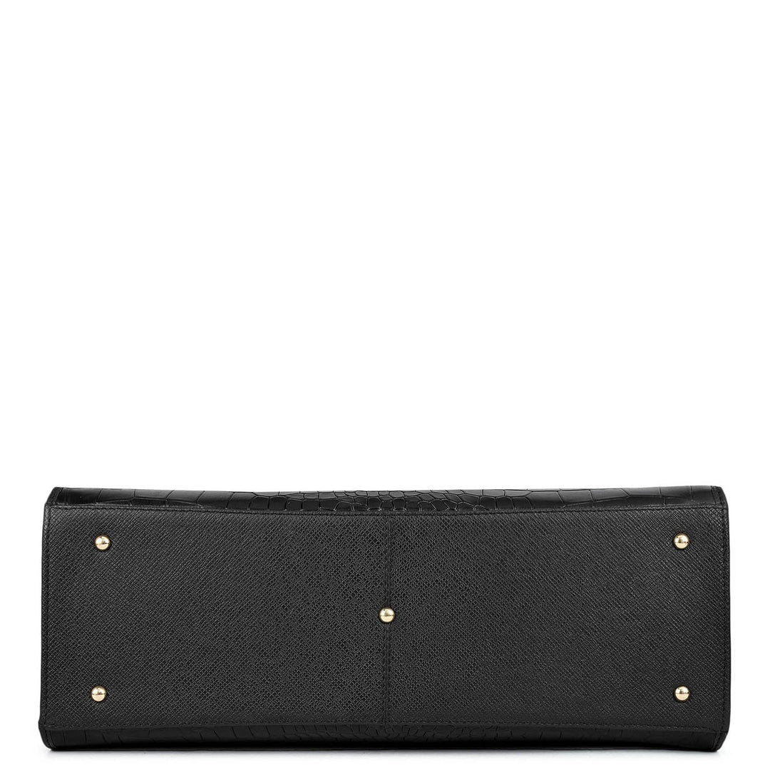 Medium Croco Franzy Leather Book Tote - Black