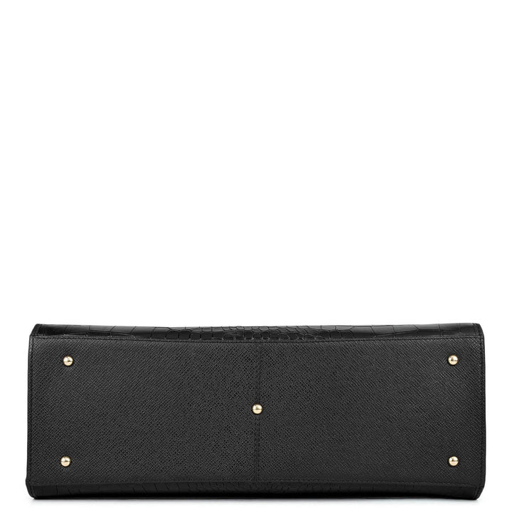 Medium Croco Franzy Leather Book Tote - Black