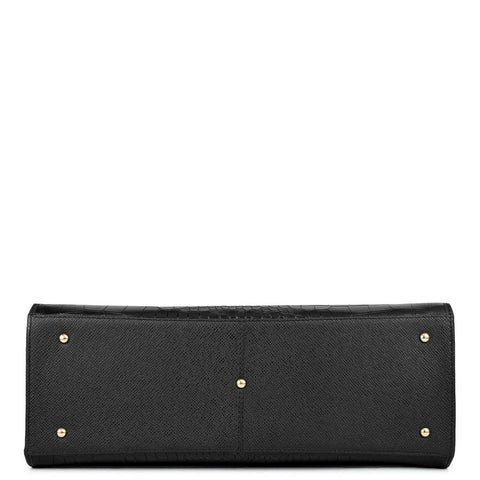 Medium Croco Franzy Leather Book Tote - Black