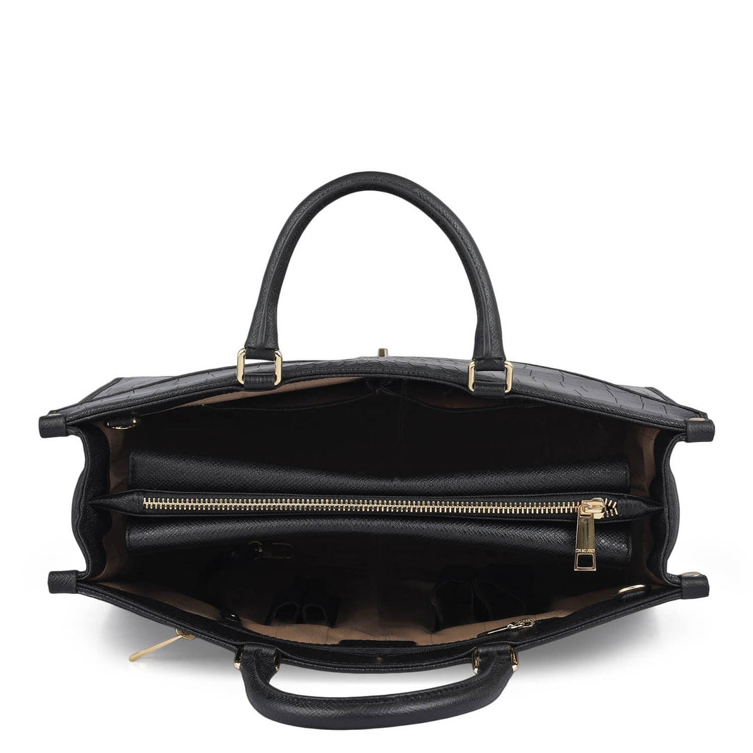 Medium Croco Franzy Leather Book Tote - Black