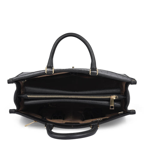 Medium Croco Franzy Leather Book Tote - Black