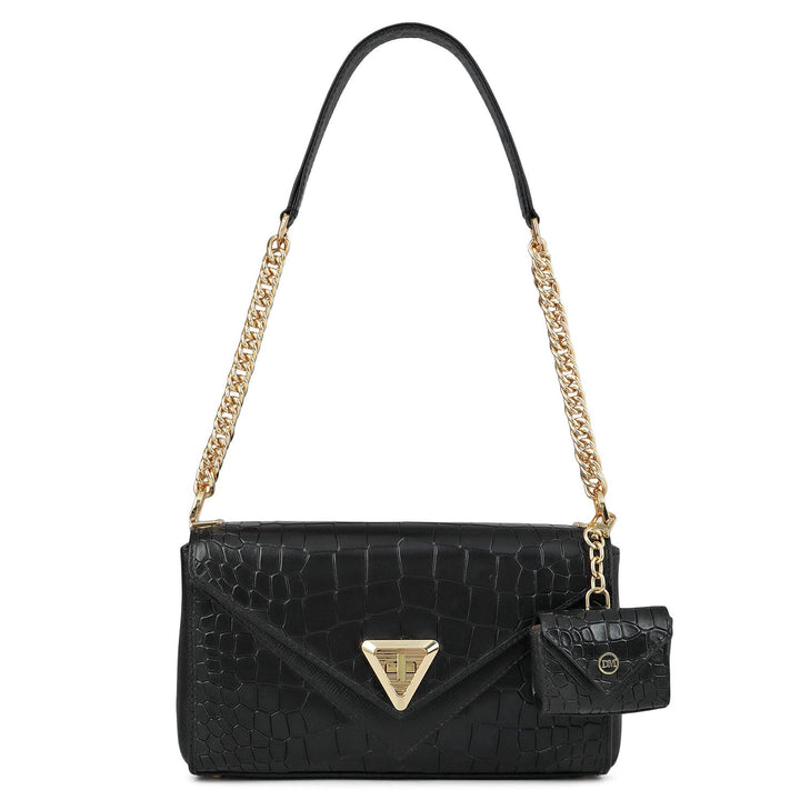 Allure Croco Franzy Leather Baguette - Black