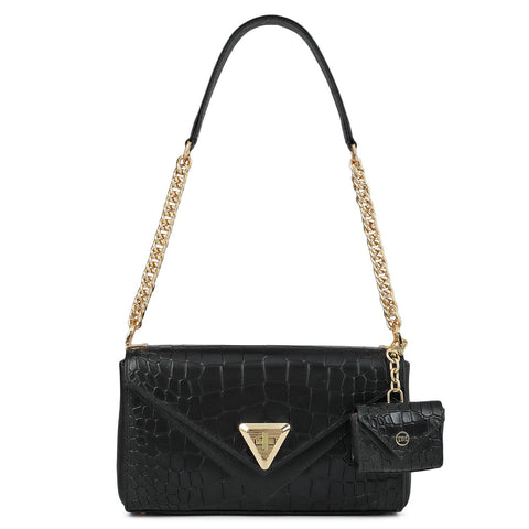 Allure Croco Franzy Leather Baguette - Black