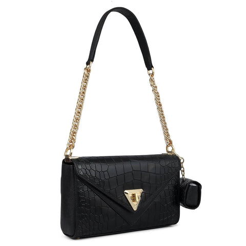 Allure Croco Franzy Leather Baguette - Black